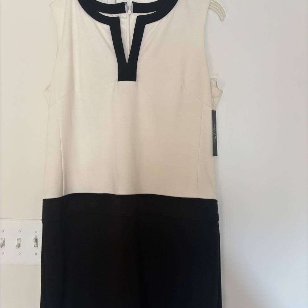 Tahari Cream and Black Sleeveless Mini Dress